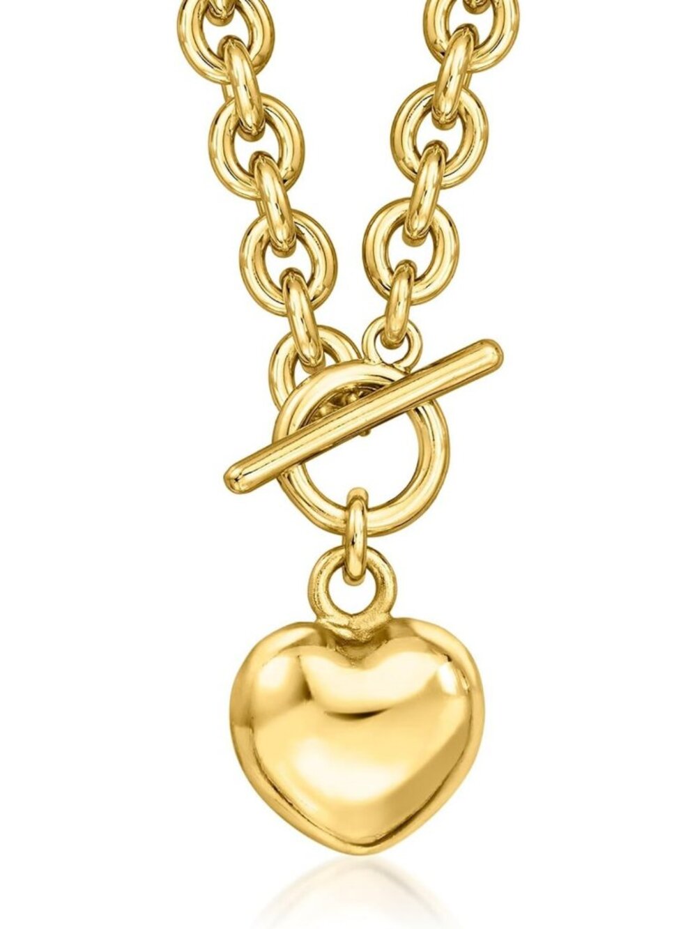 Elegant 14kt Yellow Gold-Plated Heart Toggle Necklace - Italian Design, Timeless